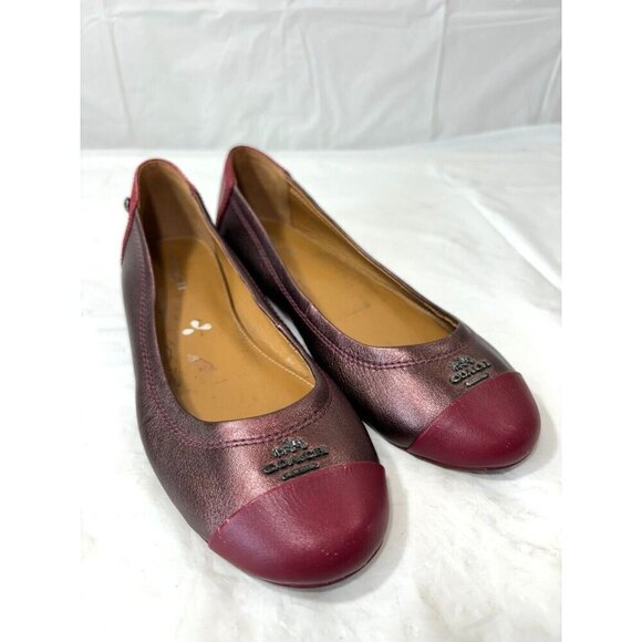 Coach Chelsea Black Cherry Metallic Leather Ballet Flats Size 5.5B - Picture 1 of 13